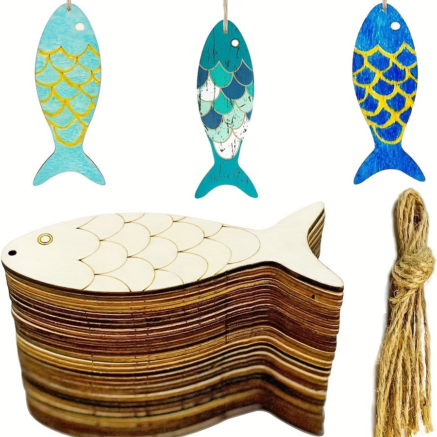 30 wooden fish shaped DIY crafts for holiday, wedding, and birthday decorations. Ideal for party and home decor.