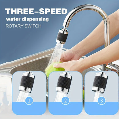 The MIDIT Kitchen Faucet Water Filter Set includes 6 pieces, featuring a 3-speed, splash-proof, and pressurized design with a 360° swivel. The set also includes a multi-functional tap extension aerator, 2 cartridges, an adapter, and a leakproof gasket.