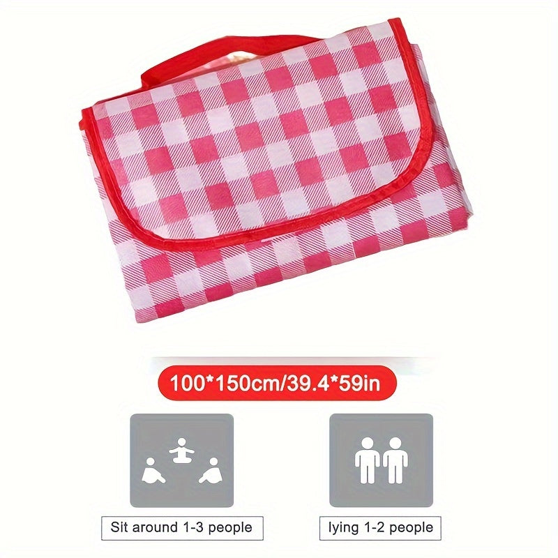 The Grid Pattern Portable Picnic Mat is a Foldable Outdoor Travel Mat made of PVC. It is Waterproof and Moisture-proof, perfect for Camping and Picnics.