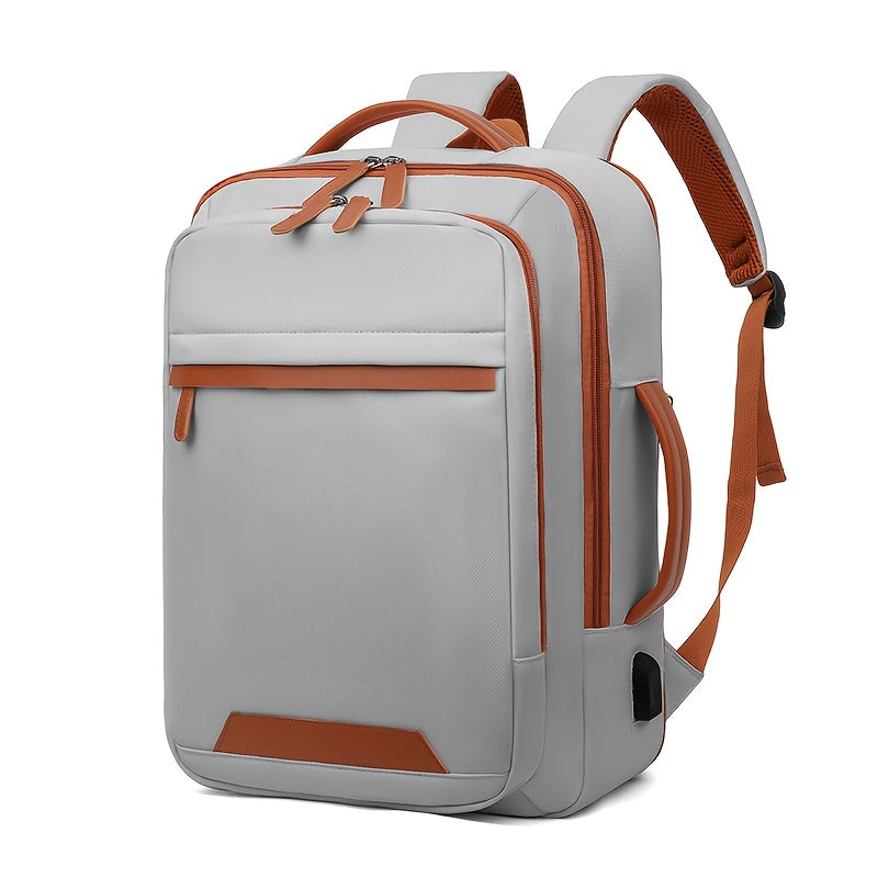 Expandable outdoor backpack with laptop compartment, wet/dry separation, ideal for students, business travel, and carry-on use.