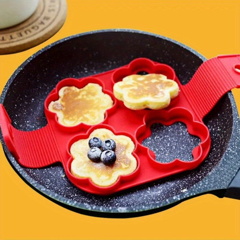 New Year Kitchen Essentials presents Silicone Pancake & Egg Rings - A Nonstick Flower Shaped Mold for Fun Breakfasts, Baking Accessories, and Manual Egg Cooker & Pancake Maker, 1 Pc