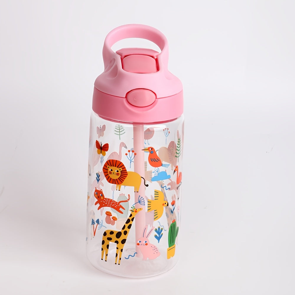 1 BPA-free 500ml sports water bottle with straw, cartoon design, leakproof silicone nozzle, suitable for outdoor activities. Hand wash only.