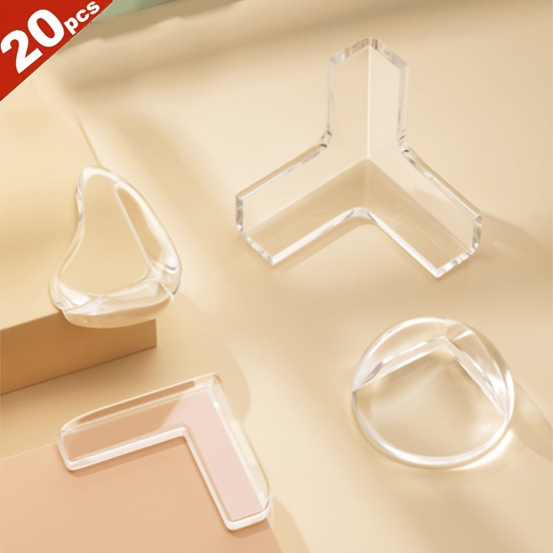 20 pieces of clear corner protectors in both spherical and L-shaped designs for protecting furniture corners - perfect for safeguarding table edges and sharp corners