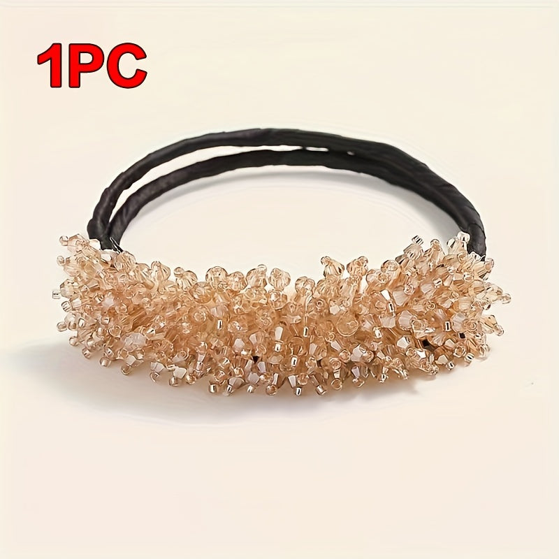 Elastic hair tie with sparkling crystal decorative hair loops for stylish women's hair accessories.