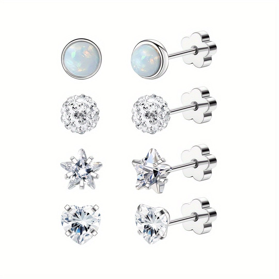 These hypoallergenic flat back earrings are perfect for women with sensitive skin. Made of Star Heart protein stone, they feature a European screw back design and are available in pink, silver, and AB colors. Suitable for men, women, and girls alike.