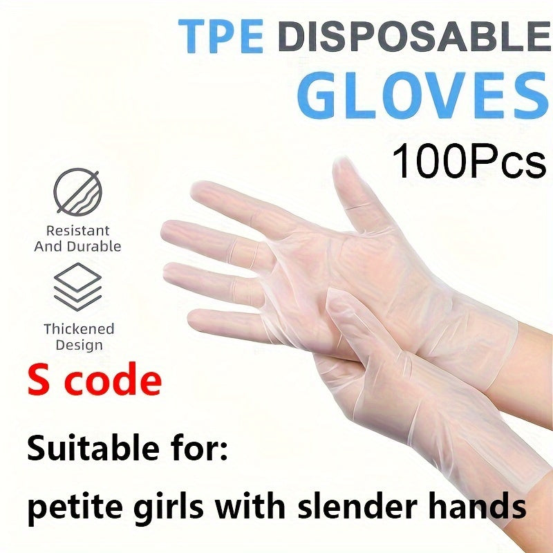 Pack of 100 Waterproof TPE Disposable Gloves - Clear, Non-Toxic, Durable, Rip-Resistant, Ideal for Kitchen, Bathroom, Cleaning, Food Handling, Automotive & Painting Tasks