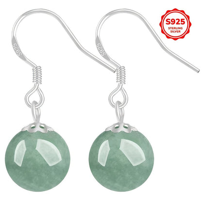 Luxurious Tribal Style Dangle Earrings with Synthetic October Birthstone Jade, S925 Sterling Silver Plated, Featuring Fashionable Imitation Jade Pendant. Perfect for Daily Wear or Gifting, Ideal accessory for Christmas Holiday Parties.