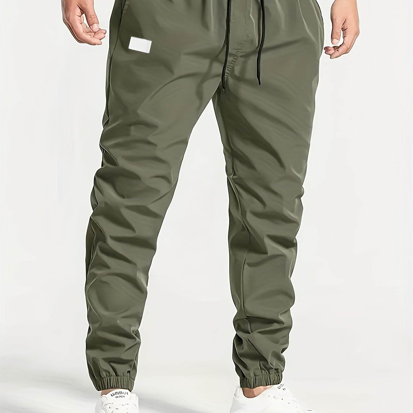 Men's Beige Cargo Pants with Multiple Pockets - Machine washable, comfortable loose fit, ideal for outdoor activities, made of durable polyester fabric.