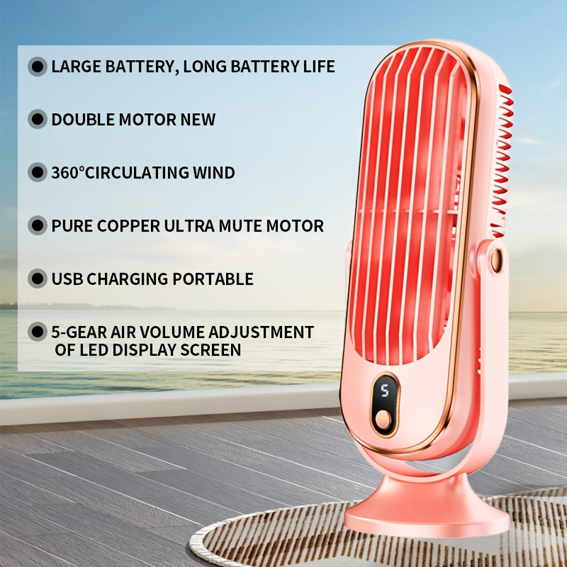 Wireless USB Desktop Fan with 5 Speeds, 360-Degree Oscillation, Energy-Efficient and Quiet, Includes 1200mAh Battery, Ideal for Indoor and Outdoor Use, Travel, and Dormitories.