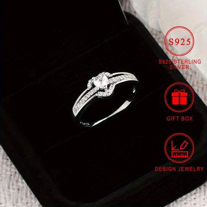 Stylish Heart-Shaped Ring made of S925 Sterling Silver with Sparkling Synthetic Zirconia, Perfect for Everyday Wear or Gifting, December Birthstone, Ideal for Valentine's Day, Women's Fashion Statement, Great Holiday Present, Comes in a Beautiful Picture