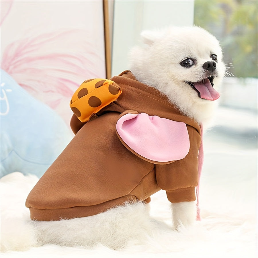 Warm winter pet hoodie with mouse theme, hand-washable polyester, ideal for small to medium breeds.