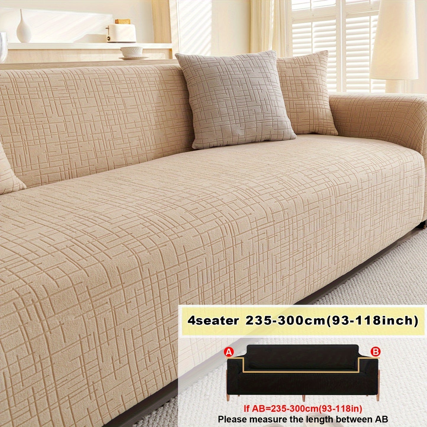 Elastic Fitted Sofa Slipcover made of Polar Fleece Fabric. T-Cushion Design, Machine Washable. Stretch Sofa Cover fits Armchair to 4-Seater Sectional Sofas. Plain Style, No Printing.