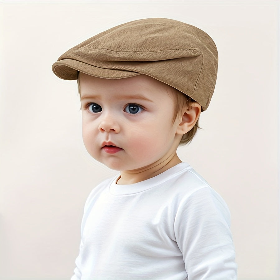 Adjustable kids' beret hat with elastic band, sun-protective, ideal for outdoor activities & travel, fits -3, hand wash only.