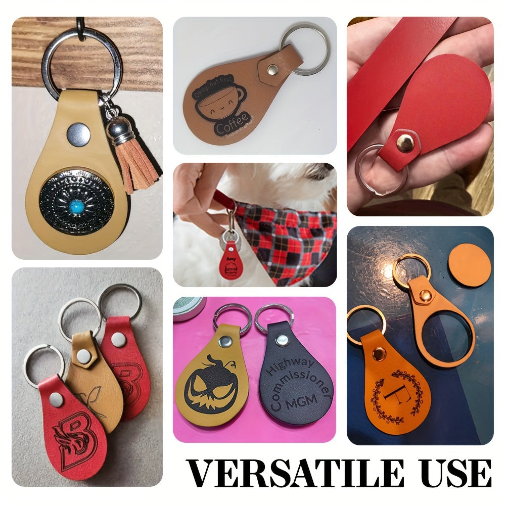 Kit of 30 PU Leather Key Fob Blanks with Simple Style Laser Engraving Keychains, Perfect for Gifting and Crafting.