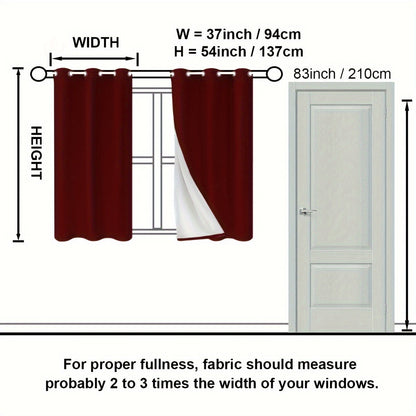 Suhuan Top Curtains, 2PC Set of 100% Blackout Insulation Soundproof Curtains with White Lining, Ideal for Bedroom, Office, Living Room, and Home Decor