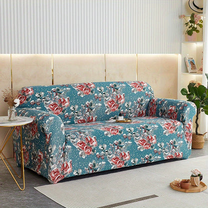 Modern printed sofa slipcover with elastic closure, made of 95% polyester and 5% spandex. Machine washable with active printing and stitched craftsmanship. Fits armchairs to sectional sofas, weighing 100-120gsm fabric.