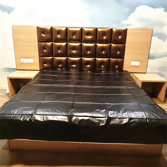 Waterproof black PVC bed sheet for bedroom use, oil-resistant and durable.