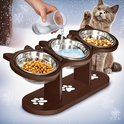 3-Tier Elevated Cat Feeder with Adjustable Angle, Stainless Steel Bowls, Easy Assembly and Detachable for Cleaning, Ideal for Multiple Cats.