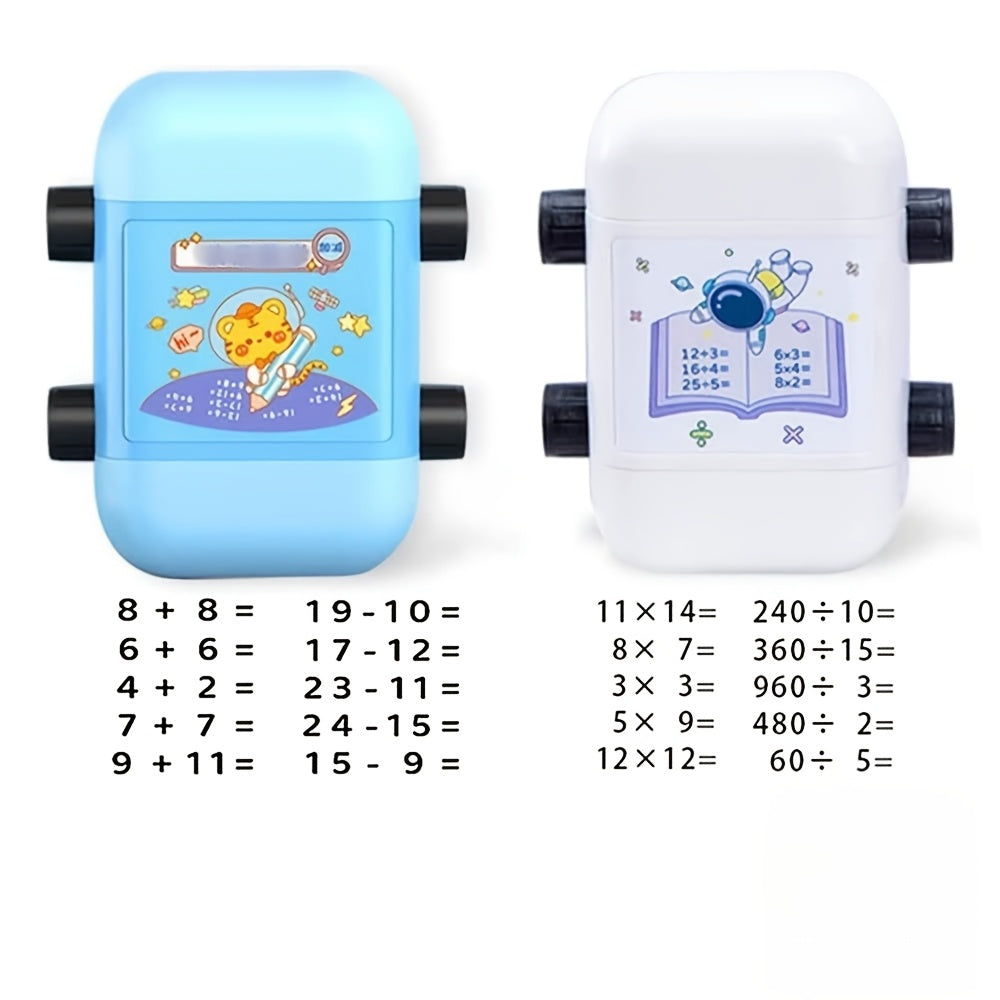 2 Smart Math Roller Stamps for addition, subtraction, multiplication, and division. 2-in-1 reusable teaching number stamps for educational use. Ink is replaceable.