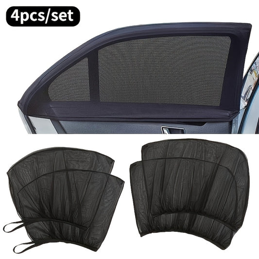 Universal Fit Car Sun Shade Set with 4 pieces, easy installation with hook & loop closure, designed for left side location, made of durable material for cool interior and privacy protection.