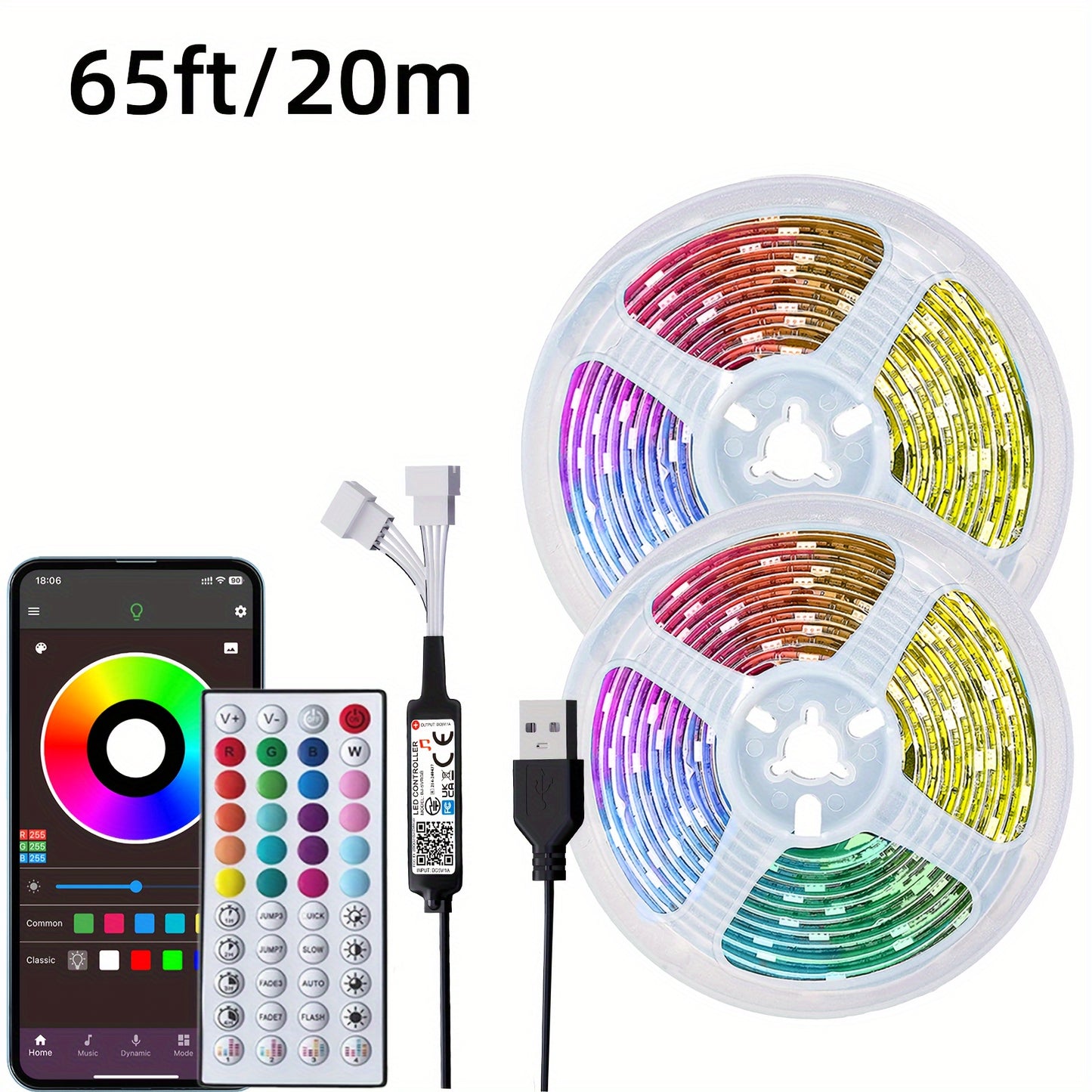 4.88-30.48m LED strip lights with remote and app control, timer, adjustable brightness, Music Sync for various room decoration and Valentine's Day ambiance.