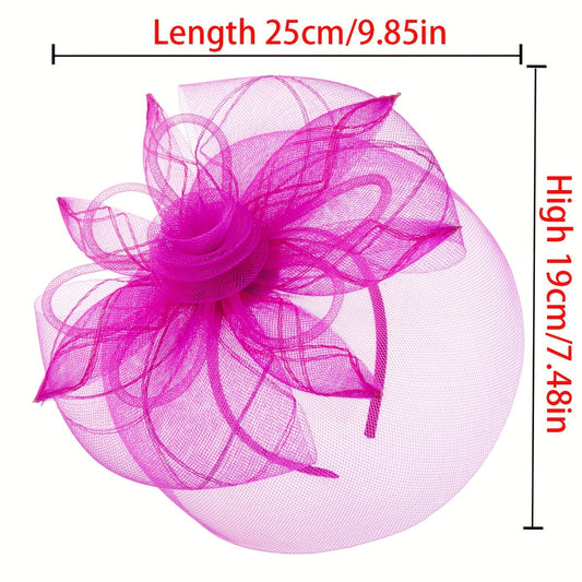 One piece of Women's Flower Veil Mesh Feather Fascinator perfect for Christmas, Halloween parties, Horse-Racing events, and weddings. This Derbyhat comes with a stylish headband for easy wearing.