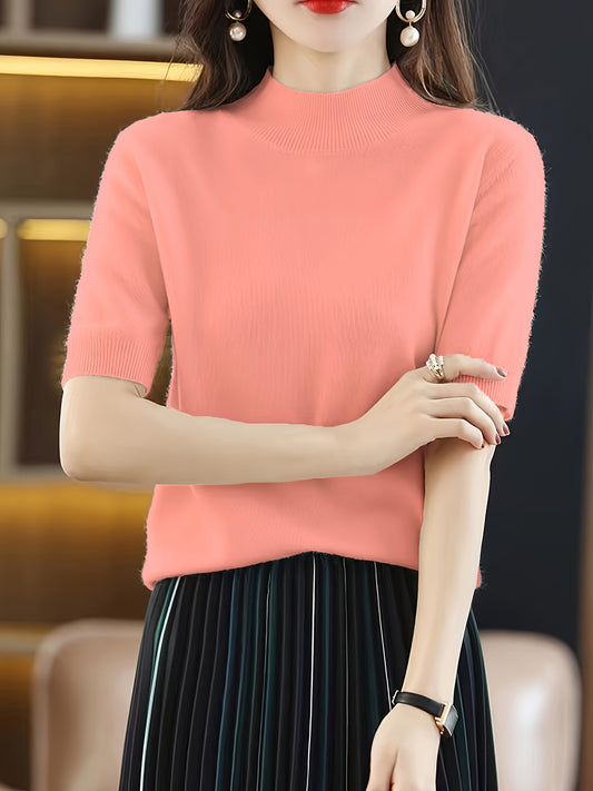 Stylish mock neck knit sweater for women.