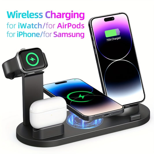 15W wireless charger for iPhone and Samsung devices, AirPods, and iWatch.