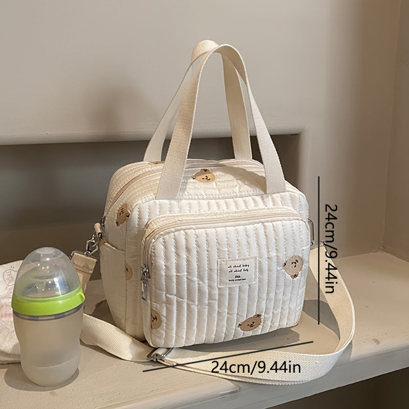 Bear Embroidery Shoulder Bag for Women, the Ultimate Multifunctional Mommy Handbag