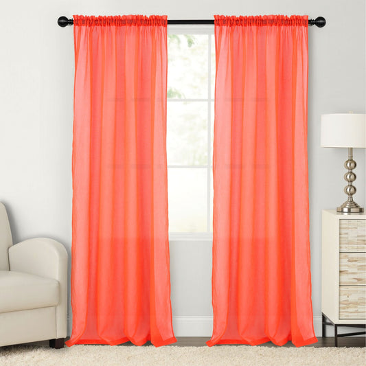 Two pieces of solid color sheer curtains with rod pockets, perfect for adding a decorative touch to your bedroom or living room. Enhance your home with these beautiful curtains for a stylish room decoration.