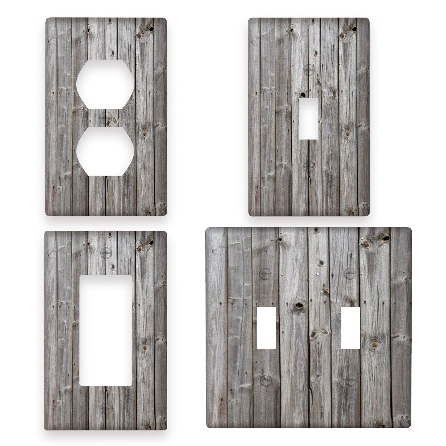 Sold in packs of one, decorative wooden wall plates for light switches and socket outlets are available in 1-gang or 2-gang styles.