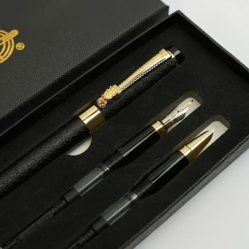 Luxury pen case set with ergonomic metal writing pens featuring medium rhodium plated tip and plastic material. Suitable for calligraphy practice and office use.