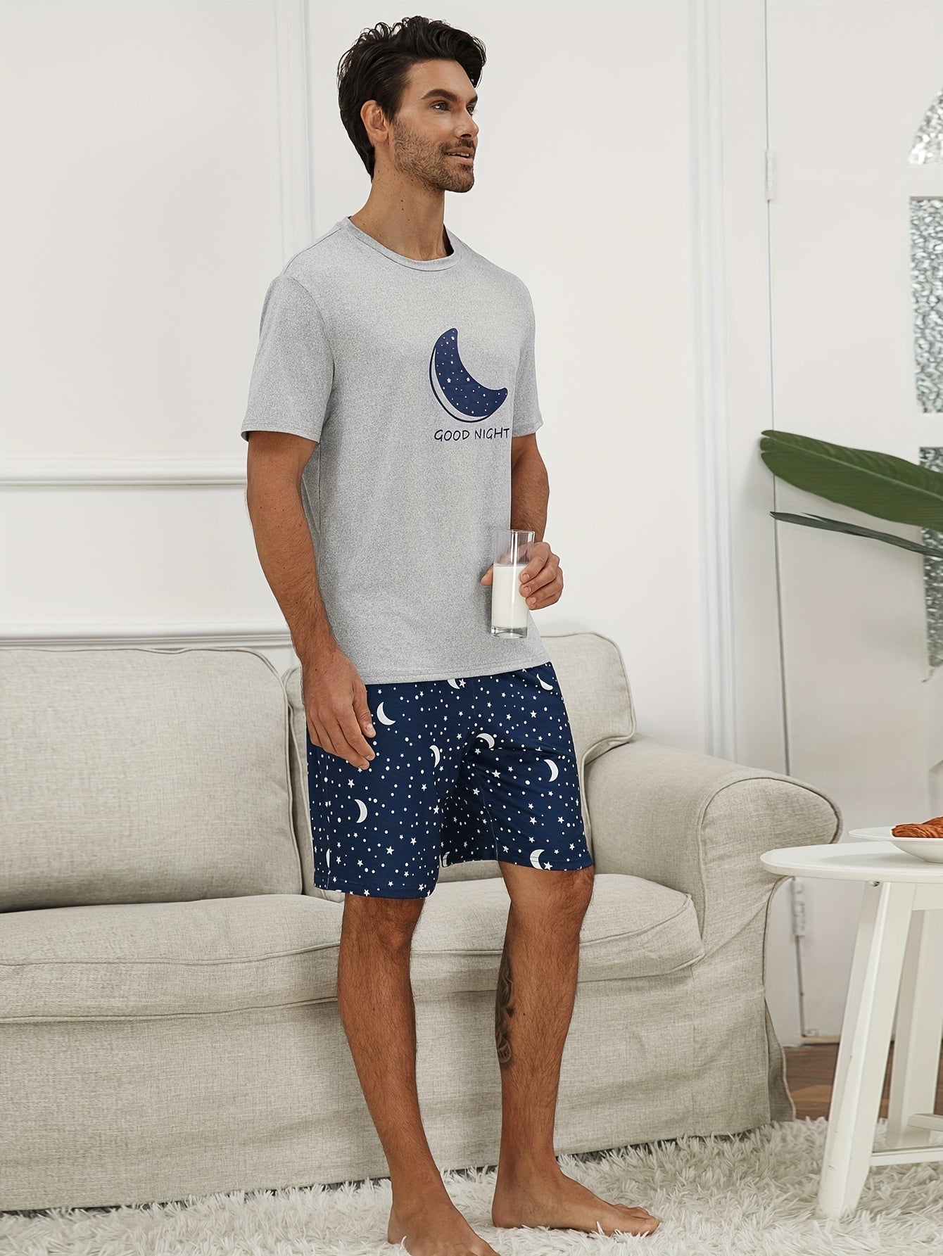 Men's Spring/Summer Moon Print Pajama Set