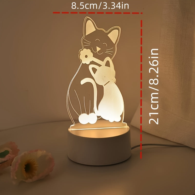 Dimmable cat couple night light with Art Deco style, USB-powered. Glass shade, animal theme, ideal gift for friends and lovers.