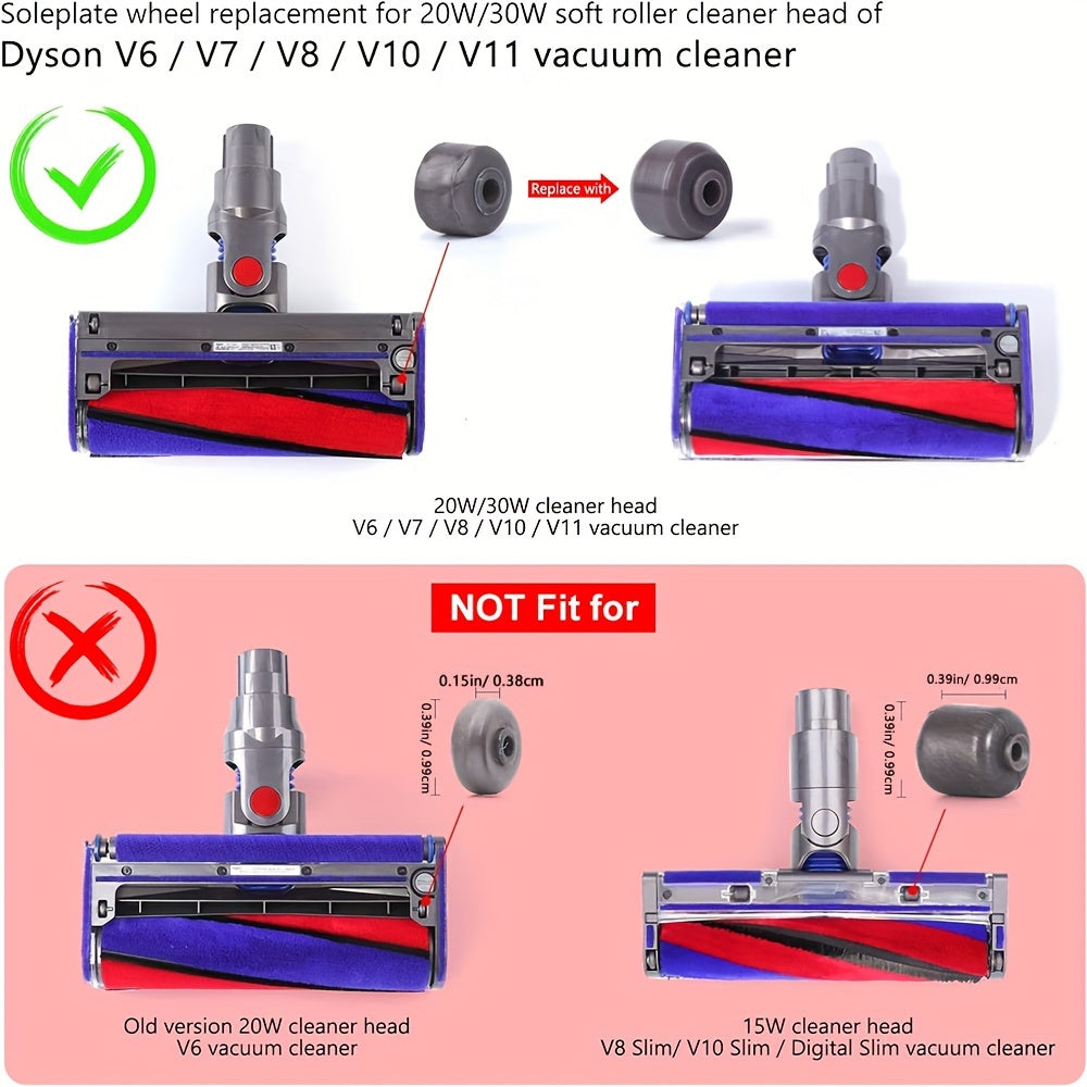 Long-lasting Wheel Soleplate for Dyson V6-V11 Soft Roller Cleaner Head - Safeguards Floors, Works with 20W & 30W Models