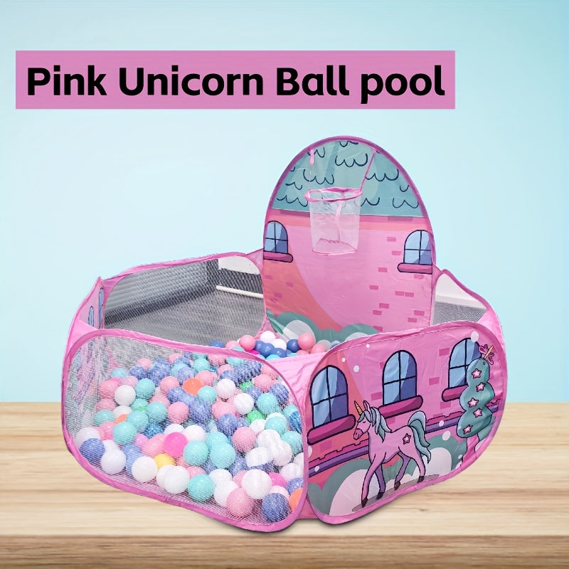 1 Pink Unicorn Polyester Ball Pool Tent with Ocean Design for kids, Foldable Toy Ball Pit for Indoor & Outdoor Play.