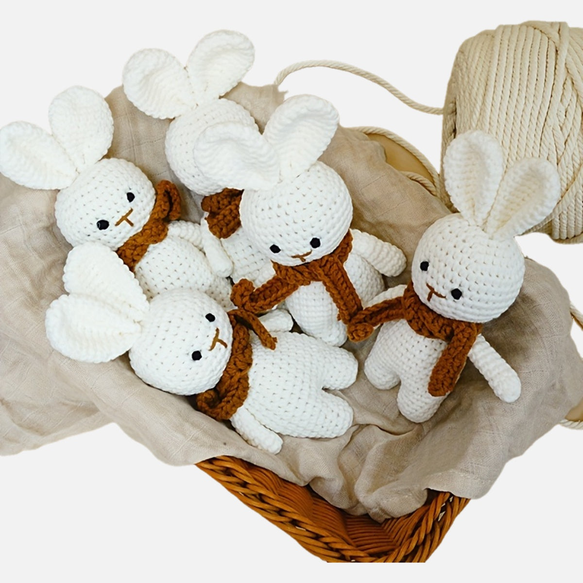 Soft, safe, and adorable handcrafted cotton animal plush toy - bunny - perfect for young children aged 0-3 years. This cute and cuddly bunny doll makes a great gift for baby showers, holidays, or Easter. Ideal for newborn baby gifts.