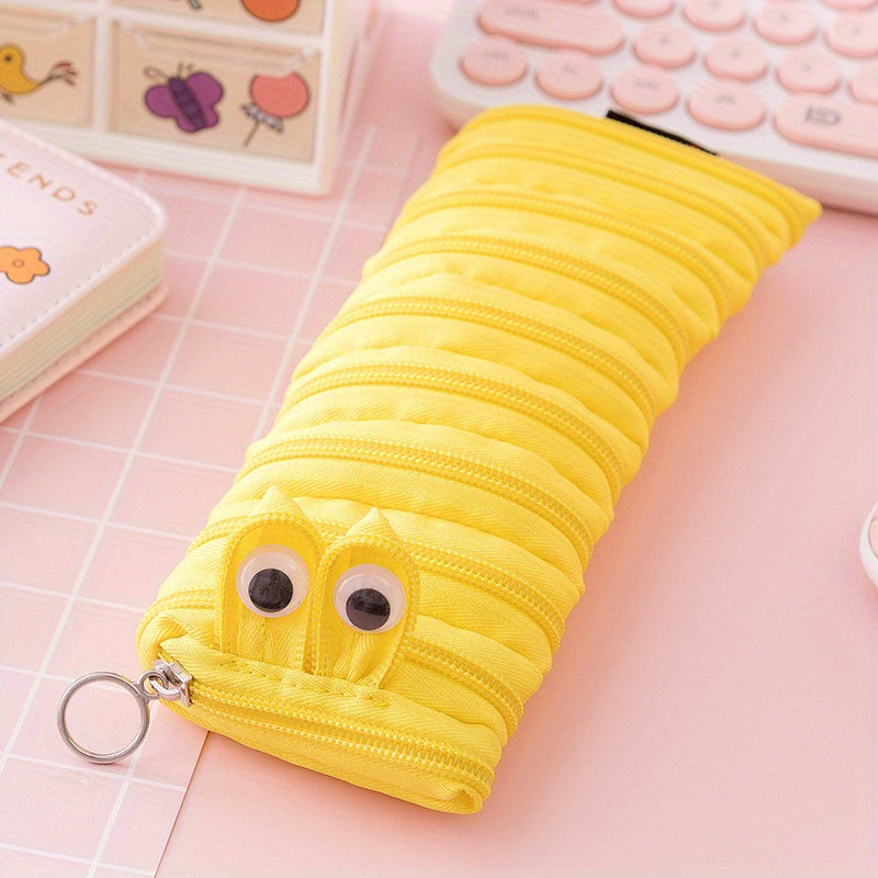 1pc Cute Caterpillar Pencil Case with Large Capacity - Ideal for Students, Back to School, Makeup Brush, and Pen Storage.