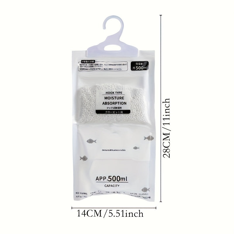 Package includes 10 hanging moisture absorbing bags with 16.91oz desiccant for preventing mold and absorbing moisture. Perfect for use in cabinets and wardrobes. These reusable dehumidification bags are suitable for dormitories and everyday use.