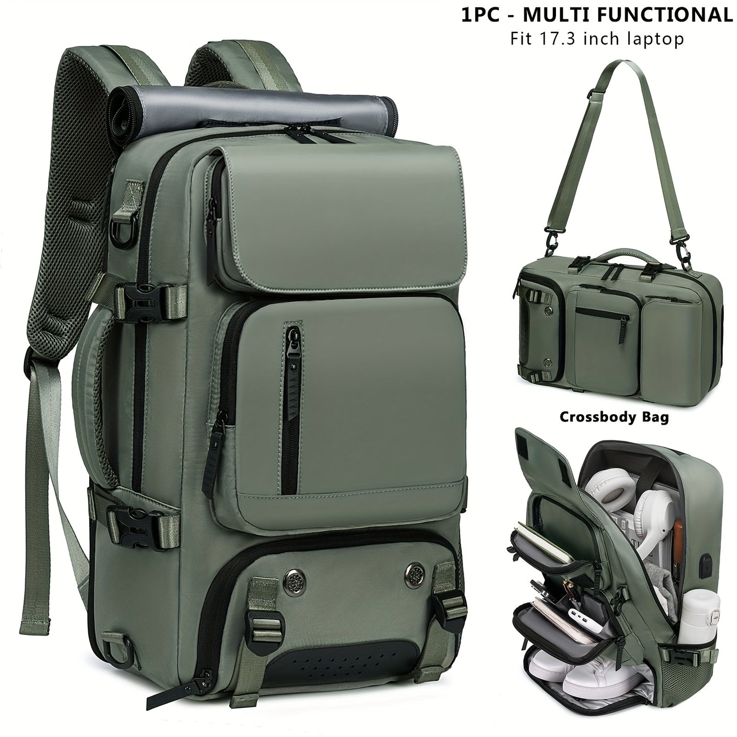 Versatile large backpack with shoe compartment & USB port for outdoor activities, business, and college. Great gift idea for men and women.