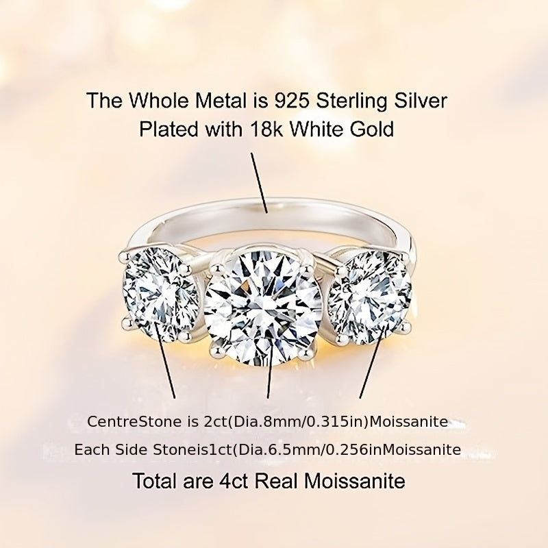 High quality Christmas gift for your lady - 925 Sterling Silver Promise Ring with 2/4ct Moissanite, perfect for engagement or wedding. Includes gift box.