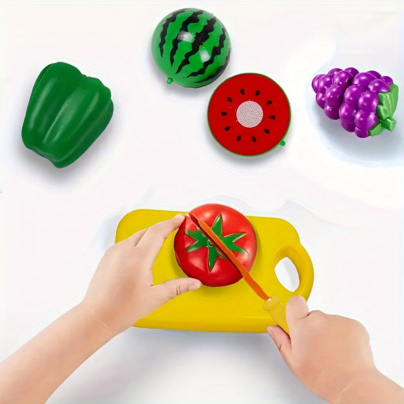 Fun food cutting toy set to develop basic skills and simulate cutting fruits and vegetables.