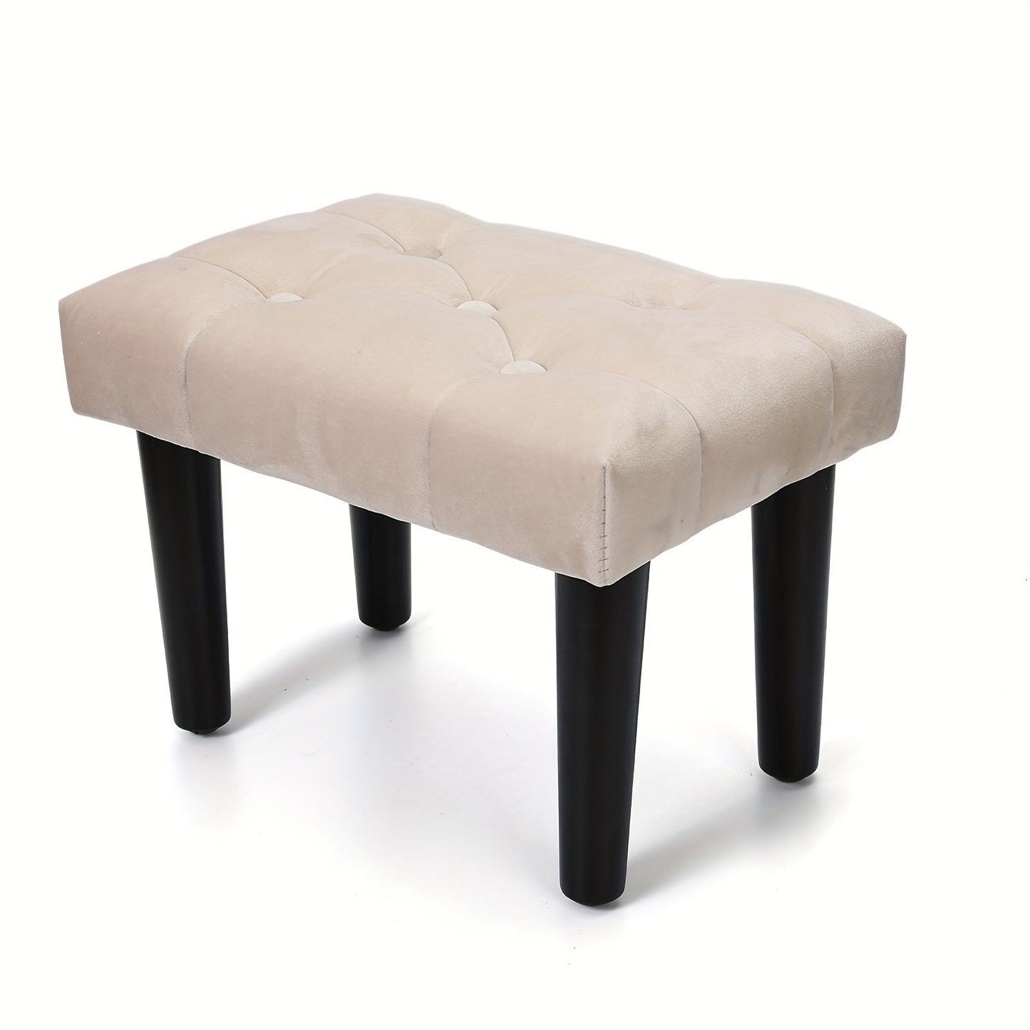 Rectangular Footstool Ottoman with Velvet-Lined Seat and Sturdy Solid Wood Legs - Perfect Additional Seating for Living Room, Entryway, or Office