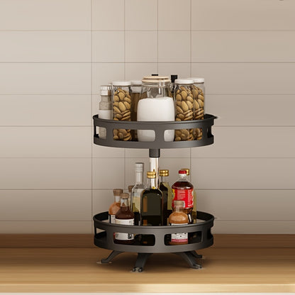 Rotating organizer for tableware, makeup, and spices to save space on countertops with non-slip design.