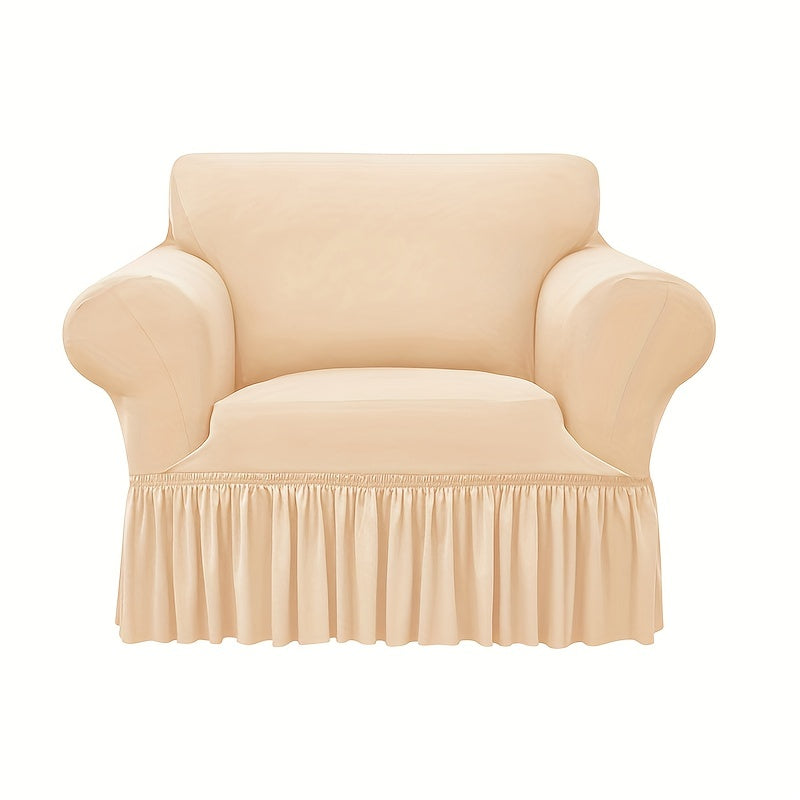 Elastic waterproof sofa slipcover with skirt for all seasons, ideal furniture protection for home and office.