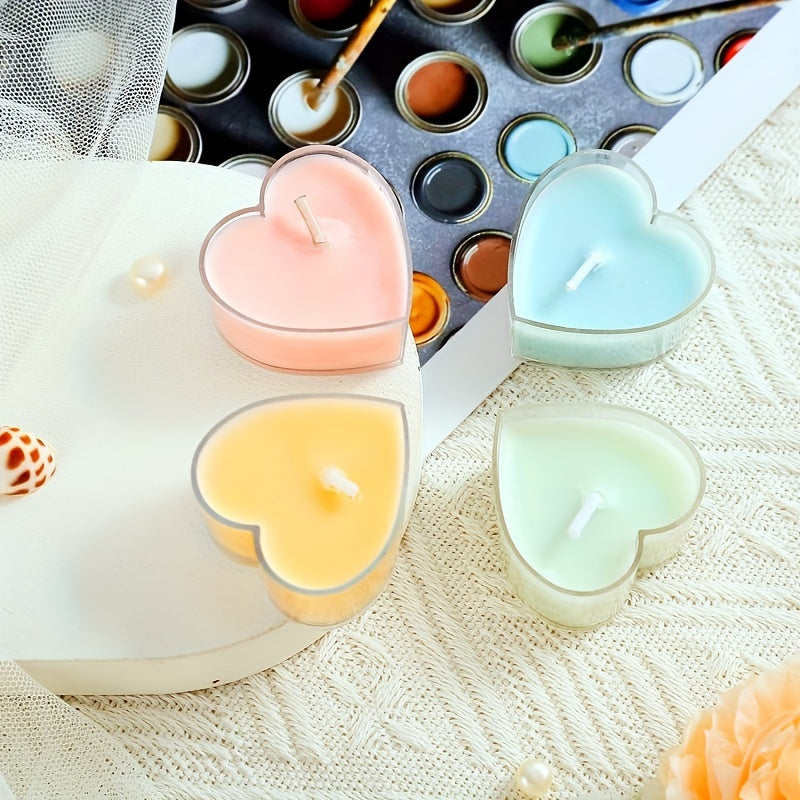 10 unscented heart-shaped tea candles, 3-hour burn time, ideal for weddings, indoor decor, birthdays, proposals, and declarations of love.