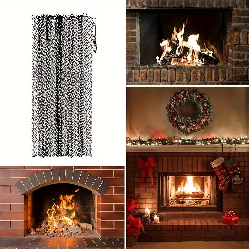 Two-piece Fireplace Mesh Curtains - Resistant to High Temperatures and Waterproof, Protective Screen for Home and Carpets