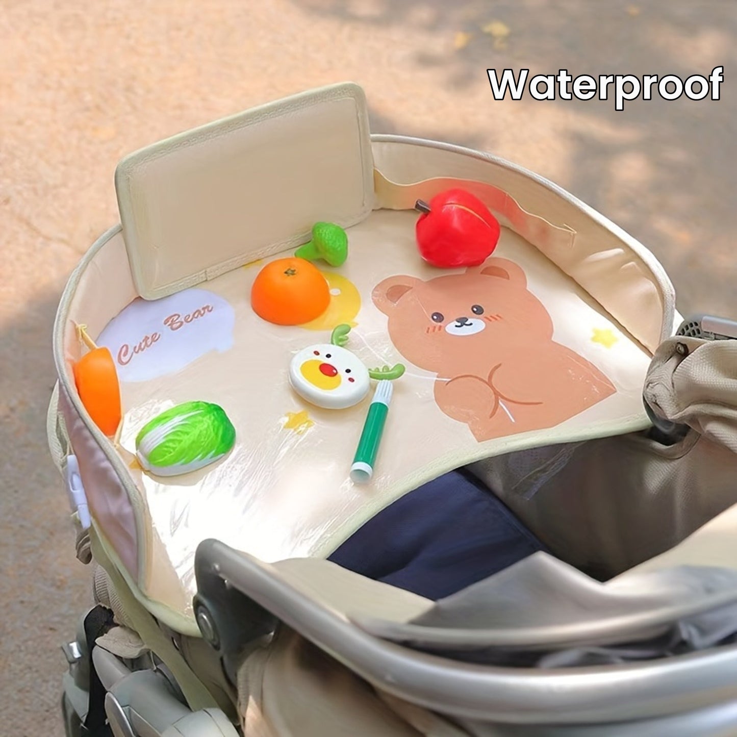 Adorable Cartoon Car Seat Tray with Waterproof Storage - A Versatile Stroller Tray for Your Needs