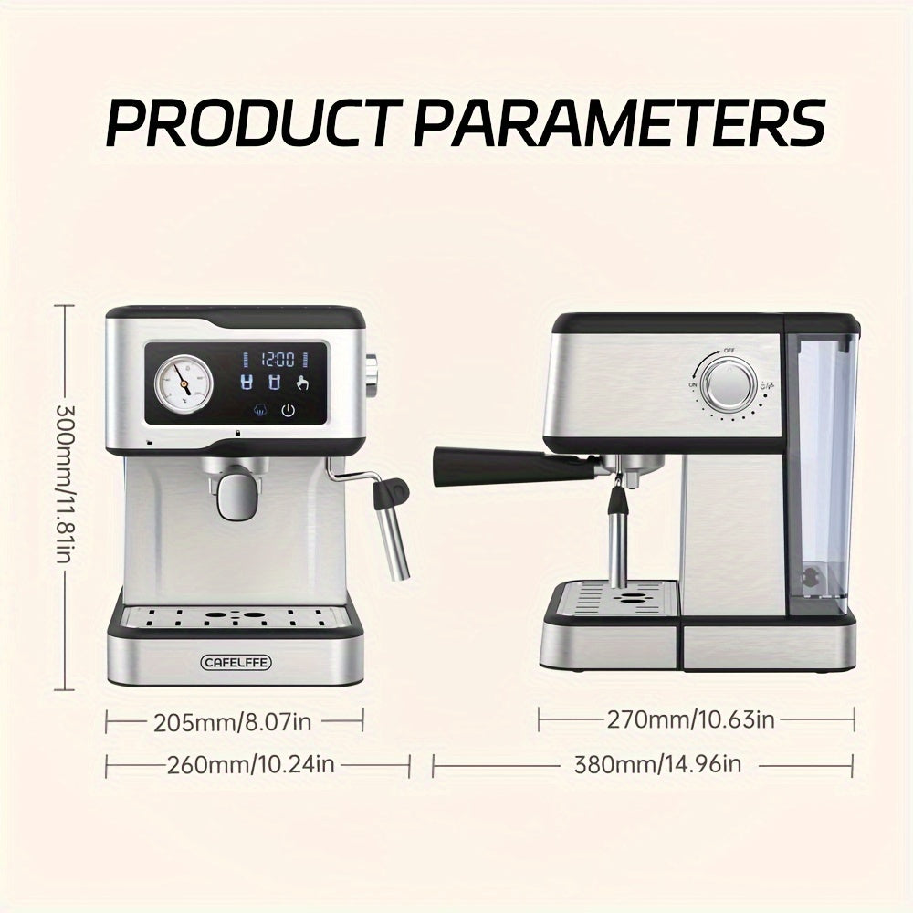 CAFELFFE 20 Bar bosimli yarim avtomatik espresso mashinasi, 1.5L olib tashlanadigan suv tanki, haroratni boshqarish, espresso, latte, cappuccino uchun bug' quvuri. Ruxga chidamli, 220-240V, Yevropa.