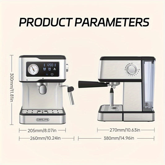 CAFELFFE 20 Bar bosimli yarim avtomatik espresso mashinasi, 1.5L olib tashlanadigan suv tanki, haroratni boshqarish, espresso, latte, cappuccino uchun bug' quvuri. Ruxga chidamli, 220-240V, Yevropa.